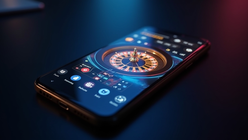 Teléfono Android descargando la app en un entorno de casino iluminado