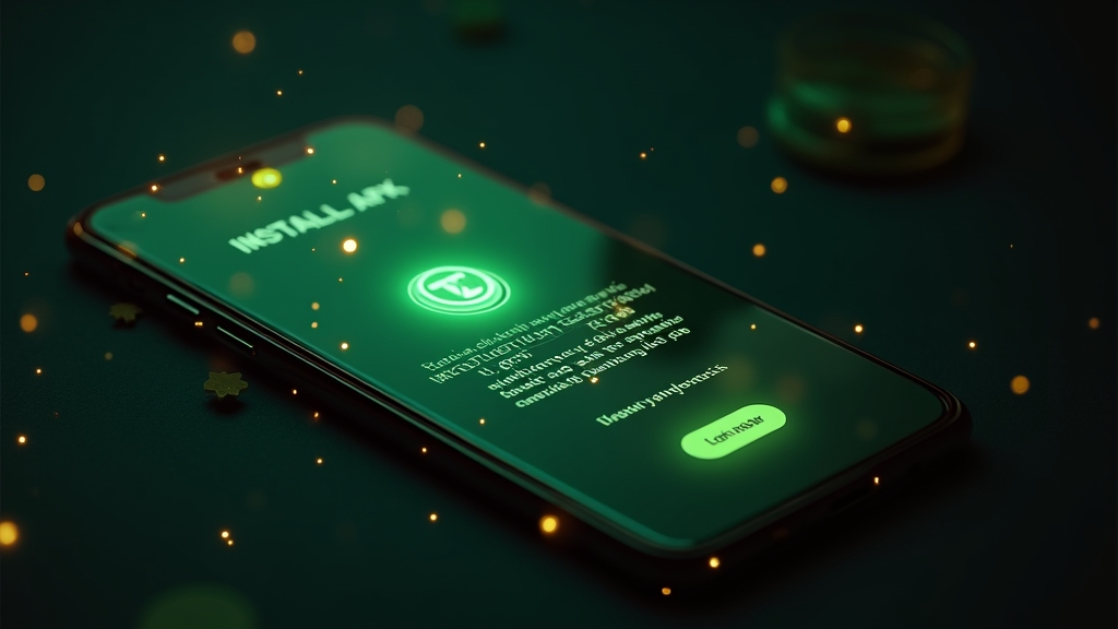 Pantalla de móvil con pasos de instalación del APK en un ambiente de casino